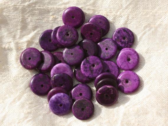 20pc - Perles Turquoise Synthèse Rondelles 12 X 2-3mm Violet   4558550016287
