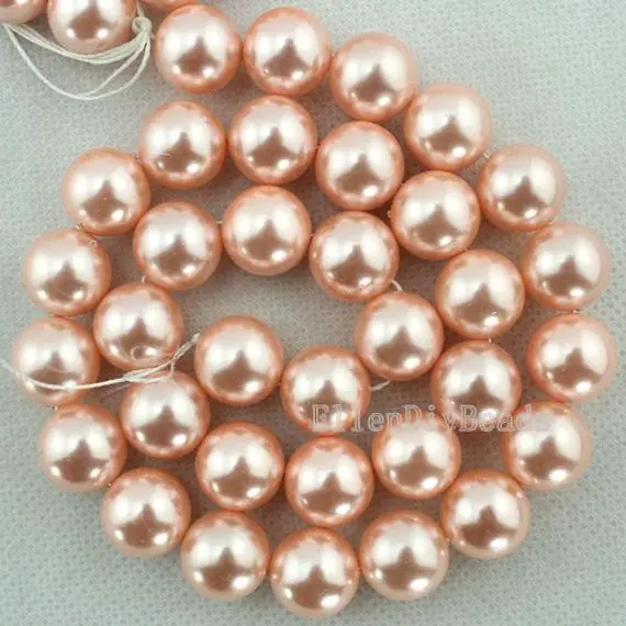 12mm  Round Shell Pearl Beads,pink Pearl Beads,high Luster Pearls,shell Pearl Beads, Loose Pearl Beads,one Full Strand,34pcs-16 Inches-bp032