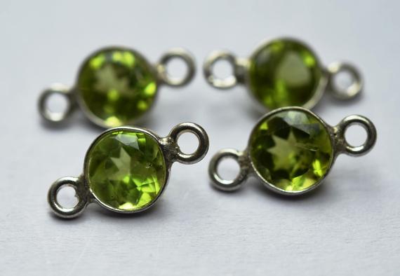 925 Sterling Silver,natural Peridot Faceted Coins Shape Connector,15 Piece Of  12mm App.