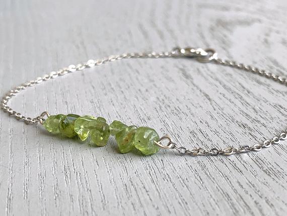 Raw Peridot Anklet, Hippy Anklet, Raw Peridot Ankle Bracelet, Christmas Gift For Mom, Boho Peridot Jewelry, Xmas Gift For August Birthstone