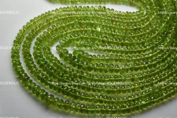 13 Inches Strand, Natural Peridot Faceted Rondelle, Size 4.5mm