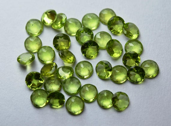 10 Pieces,natural Peridot Faceted Cut Stones Coin,loose Stones 6mm -10 Pcs
