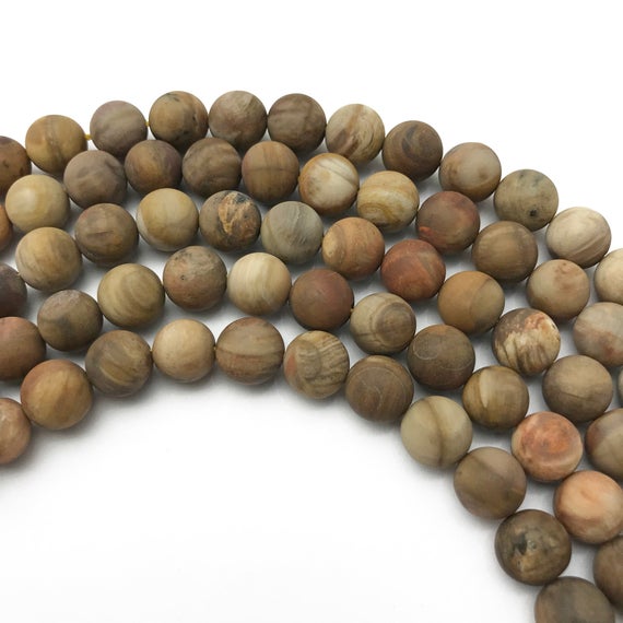 10mm Matte Petrified Wood Jasper Beads, Round Gemstone Beads