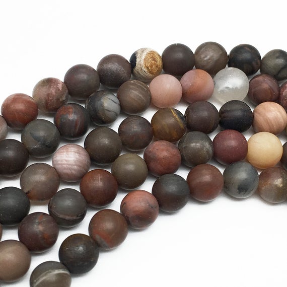10mm Matte Petrified Wood Jasper Beads, Round Gemstone Beads, Wholesale Beads