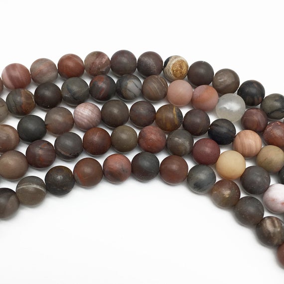 8mm Matte Petrified Wood Jasper Beads, Round Gemstone Beads, Wholesale Beads