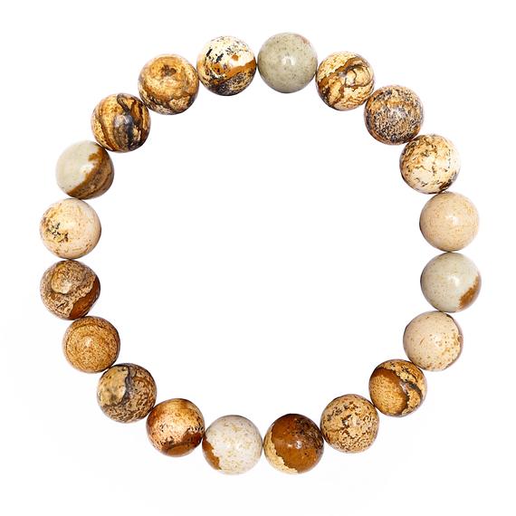 Picture Jasper Bracelet Smooth Round Size 8mm 10mm 7.5" Length