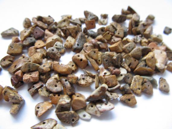 Picture Jasper Chip Beads - Natural Gemstone Beads - Raw Natural Stones With Holes