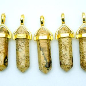 Shop Picture Jasper Stones & Crystals! Picture Jasper Double Terminated Pendant Gold plated Bail– Pencil Point Pendant  (S48B7-03) | Natural genuine stones & crystals in various shapes & sizes. Buy raw cut, tumbled, or polished gemstones for making jewelry or crystal healing energy vibration raising reiki stones. #crystals #gemstones #crystalhealing #crystalsandgemstones #energyhealing #affiliate #ad