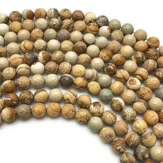 10mm Faceted Picture Jasper Beads, Gemstone Beads, Wholasela Beads