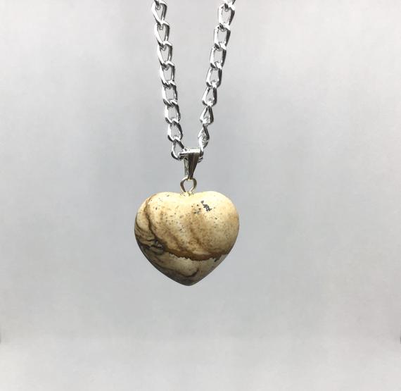 Picture Jasper Necklace, Heart Necklace, Genuine Gemstone Necklace, Healing Crystal Necklace