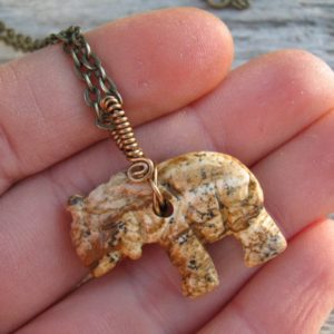 Shop Picture Jasper Jewelry! Gemstone Elephant Necklace, Picture Jasper Carved Pendant, Lucky Elephant Pendant, Elephant Jewelry, Choose Length, Bronze, CA12 | Natural genuine Picture Jasper jewelry. Buy crystal jewelry, handmade handcrafted artisan jewelry for women.  Unique handmade gift ideas. #jewelry #beadedjewelry #beadedjewelry #gift #shopping #handmadejewelry #fashion #style #product #jewelry #affiliate #ad