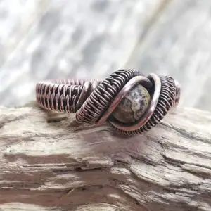 Brown Gemstone Ring, Picture Jasper Wire Wrapped Ring, Oxidized Copper Men's Ring, Jewellery for Him or Her, Earth Tone Accessories | Natural genuine Gemstone rings, simple unique handcrafted gemstone rings. #rings #jewelry #shopping #gift #handmade #fashion #style #affiliate #ad