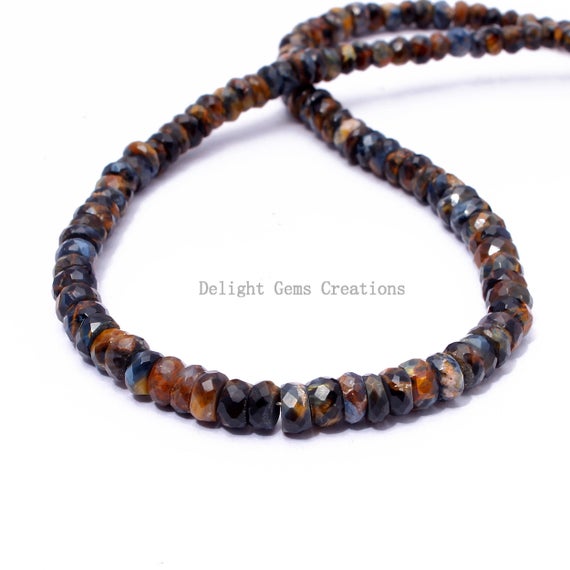 Pietersite Bead Necklace 4-5.5mm Pietersite Faceted Rondelle Beaded Necklace Blue Pietersite Gemstone Bridesmaid Necklace Thanksgiving Gift