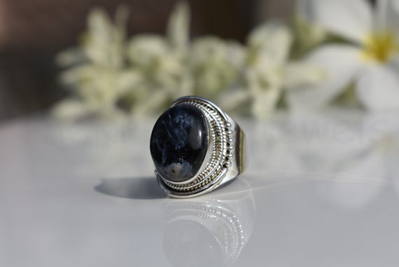 Designer Pietersite Ring, Black Pietersite, Oval Pietersite, Natural Pietersite, Sterling Silver Ring, Pietersite Jewelry, Statement Ring