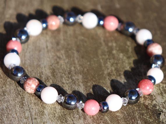 Pink Calcite, Thulite And Hematite Healing Stone Bracelet Or Anklet!