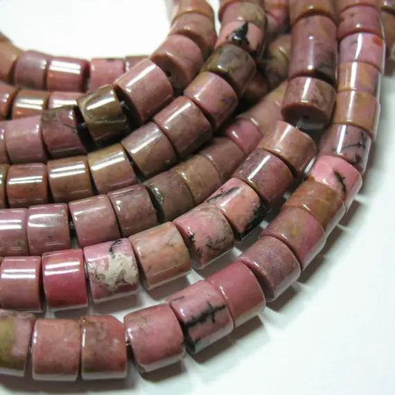 Natural Pink Rhodonite 8mm Heishi Beads 7.5" Strand, Flat Rondelle, Tire Beads