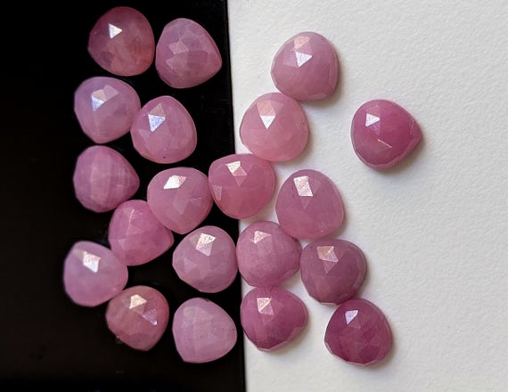 8mm Pink Sapphire Faceted Heart Shape Cabochon, Natural Pink Sapphire Flat Back Heart Stone For Jewelry (5pcs To 10 Pcs Option) - Pdg301