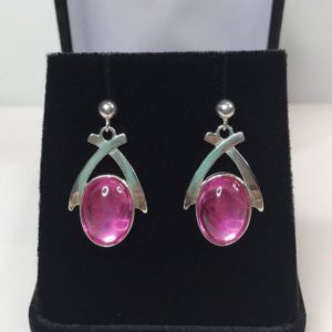 GORGEOUS Oval Cabochon Cut Pink Sapphire Earrings Sterling Silver Drop Dangle Ball Post Trending Jewelry Gift Mom Fiancé Bride Wife | Natural genuine Gemstone earrings. Buy crystal jewelry, handmade handcrafted artisan jewelry for women.  Unique handmade gift ideas. #jewelry #beadedearrings #beadedjewelry #gift #shopping #handmadejewelry #fashion #style #product #earrings #affiliate #ad