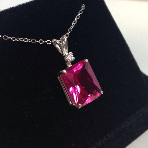 Beautiful 6ct Emerald Cut Bright Pink Sapphire Pendant Necklace Sterling Silver Trending Jewelry Gift Holiday Mom Wife Fiance Daughter