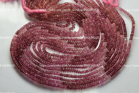14 Inches Strand,natural Pink Tourmaline Faceted Rondelles,size 3.75-4mm Approx