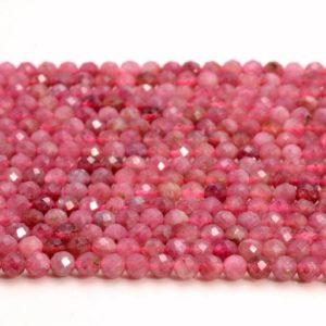 Shop Pink Tourmaline Beads! 3MM Pink Tourmaline Gemstone Rubylite Grade AAA Micro Faceted Round Loose Beads 15.5 inch Full Strand (80007154-A244) | Natural genuine beads Pink Tourmaline beads for beading and jewelry making.  #jewelry #beads #beadedjewelry #diyjewelry #jewelrymaking #beadstore #beading #affiliate #ad