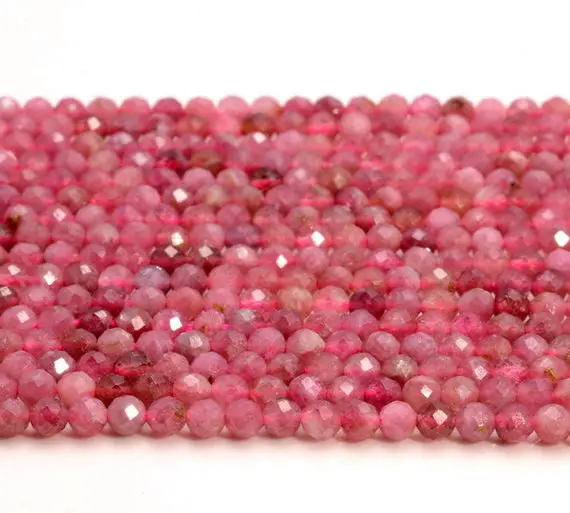 3mm Pink Tourmaline Gemstone Rubylite Grade Aaa Micro Faceted Round Loose Beads 15.5 Inch Full Strand (80007154-a244)