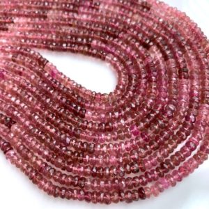 Shop Pink Tourmaline Rondelle Beads! 1/2 strand of shaded pink tourmaline rondelles | Natural genuine rondelle Pink Tourmaline beads for beading and jewelry making.  #jewelry #beads #beadedjewelry #diyjewelry #jewelrymaking #beadstore #beading #affiliate #ad