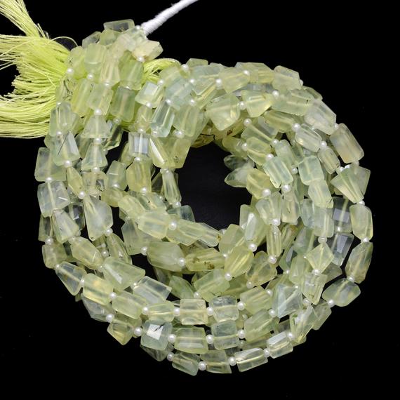 Aaa+ Prehnite Gemstone 6mm-8mm Faceted Nugget Beads | Natural Prehnite Step Cut Tumbled Semi Precious Gemstone Beads For Jewelry | 7" Strand