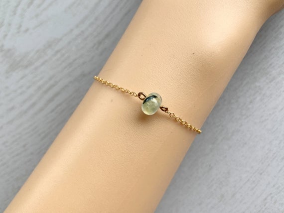 Love Stone Bracelet Natural Prehnite Bracelet Gold Or Silver Green Gemstone Jewelry, Self Care Gift, Green Crystal Bracelet, Gift For Her