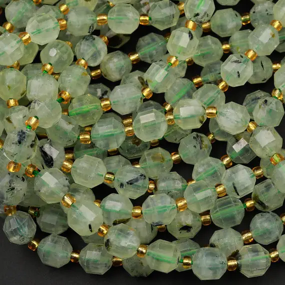 Aaa Natural Prehnite 8mm 10mm Beads Faceted Energy Prism Double Terminated Point Cut 15.5" Strand