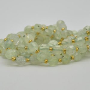 Shop Prehnite Faceted Beads! Grade A Natural Prehnite Semi-precious Gemstone Double Tip FACETED Round Beads – 7mm x 8mm – 15" strand | Natural genuine faceted Prehnite beads for beading and jewelry making.  #jewelry #beads #beadedjewelry #diyjewelry #jewelrymaking #beadstore #beading #affiliate #ad