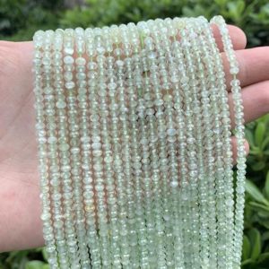 Shop Prehnite Faceted Beads! Natural Prehnite Faceted Rondelle Beads,2x3mm/2.5x4mm Semi Precious Stone.Small Prehnite Gemstone Beads,Loose Faceted Prehnite Gemstone. | Natural genuine faceted Prehnite beads for beading and jewelry making.  #jewelry #beads #beadedjewelry #diyjewelry #jewelrymaking #beadstore #beading #affiliate #ad