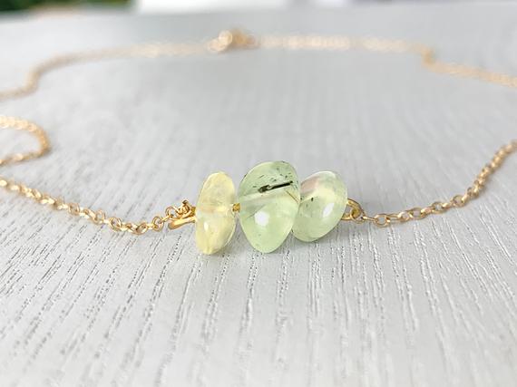 Prehnite Crystal Necklace Gold Or Silver Heart Chakra Necklace, Prehnite Jewelry Love Stone Necklace, Green Gemstone Choker Necklace For Her