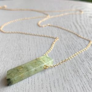 Healing Prehnite Necklace, Raw Prehnite Crystal Necklace, Crystal Healing Gift, Long Stick Point Crystal Prehnite Necklace, Stone Necklace | Natural genuine Gemstone necklaces. Buy crystal jewelry, handmade handcrafted artisan jewelry for women.  Unique handmade gift ideas. #jewelry #beadednecklaces #beadedjewelry #gift #shopping #handmadejewelry #fashion #style #product #necklaces #affiliate #ad