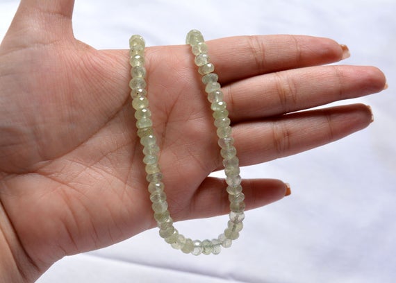 Prehnite Necklace, Natural Prehnite Rondelle Beads, Green Prehnite Gemstone Beads, Rondelle Loose Beads, 6 - 7mm, 18" Long Strand #pp9102