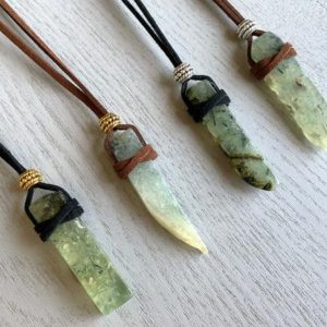 RAW PREHNITE NECKLACE Prehnite Crystal Healing Cord Necklace, Green Prehnite Jewelry Natural Stone Necklace for Men, Green Gemstone Necklace | Natural genuine Gemstone necklaces. Buy handcrafted artisan men's jewelry, gifts for men.  Unique handmade mens fashion accessories. #jewelry #beadednecklaces #beadedjewelry #shopping #gift #handmadejewelry #necklaces #affiliate #ad
