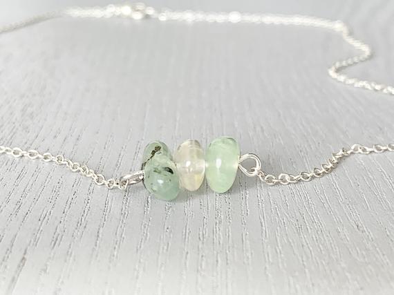 Prehnite Necklace Sterling Silver Raw Green Stone Necklace, Heart Chakra Jewelry, Boho Crystal Layering Necklace Green Gemstone Necklace