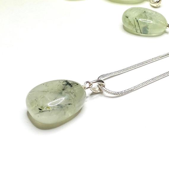 Prehnite Crystal Pendant Necklace, Prehnite Gemstone Pendant With Complimentary Chain
