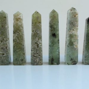 Shop Prehnite Points & Wands! Prehnite tower, Prehnite pillar, crystal point | Natural genuine stones & crystals in various shapes & sizes. Buy raw cut, tumbled, or polished gemstones for making jewelry or crystal healing energy vibration raising reiki stones. #crystals #gemstones #crystalhealing #crystalsandgemstones #energyhealing #affiliate #ad