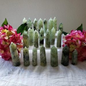 Shop Prehnite Points & Wands! Prehnite Tower/ Prehnite Point | Natural genuine stones & crystals in various shapes & sizes. Buy raw cut, tumbled, or polished gemstones for making jewelry or crystal healing energy vibration raising reiki stones. #crystals #gemstones #crystalhealing #crystalsandgemstones #energyhealing #affiliate #ad
