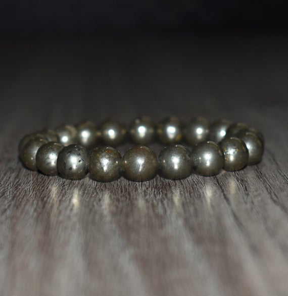 10mm Pyrite Bracelet, Pyrite Jewelry, Unisex Bracelet, Gemstone Bracelets For Men Women, Gift For Him, Healing Cystal Bracelet, Yoga