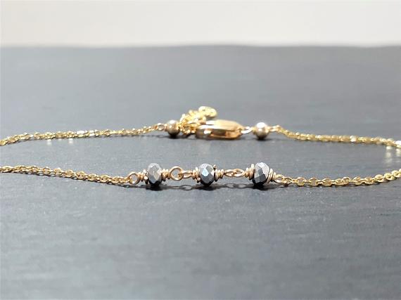 Dainty Two Toned Anklet, Silver Pyrite Ankle Bracelet / Handmade Jewelry / Summer Jewelry, Gold Chain Anklet, Gemstone Anklet, Boho Anklet