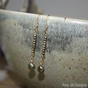 Pyrite Earrings, Wire Wrap, Pyrite Gemstone Jewelry, Fools Gold, Gold or Silver | Natural genuine Gemstone earrings. Buy crystal jewelry, handmade handcrafted artisan jewelry for women.  Unique handmade gift ideas. #jewelry #beadedearrings #beadedjewelry #gift #shopping #handmadejewelry #fashion #style #product #earrings #affiliate #ad