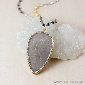 Shop Pyrite Necklaces! 50% OFF SALE – Leaf Druzy Layering Necklace, Choose Your Druzy, Black/Gold/Silver Pyrite Chain | Natural genuine Pyrite necklaces. Buy crystal jewelry, handmade handcrafted artisan jewelry for women.  Unique handmade gift ideas. #jewelry #beadednecklaces #beadedjewelry #gift #shopping #handmadejewelry #fashion #style #product #necklaces #affiliate #ad