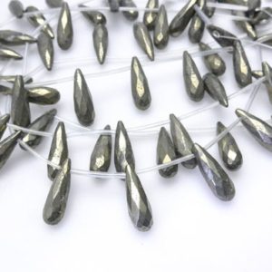 Shop Pyrite Beads! faceted pyrite teardrop beads – top drilled teardrop gemstone – long teardrop pendant beads – bronze necklace center beads – 24x8mm -15inch | Natural genuine beads Pyrite beads for beading and jewelry making.  #jewelry #beads #beadedjewelry #diyjewelry #jewelrymaking #beadstore #beading #affiliate #ad