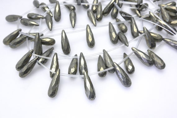 Faceted Pyrite Teardrop Beads - Top Drilled Teardrop Gemstone - Long Teardrop Pendant Beads - Bronze Necklace Center Beads - 24x8mm -15inch