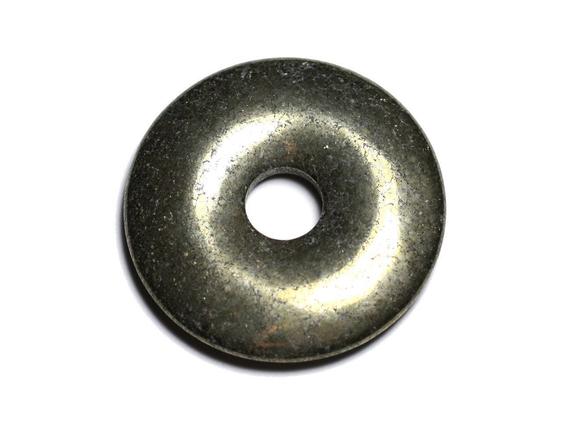 1pc - Perle Pendentif Pierre - Rond Cercle Anneau Donut Pi 40mm - Pyrite Métal Or Doré Gris - 4558550027412