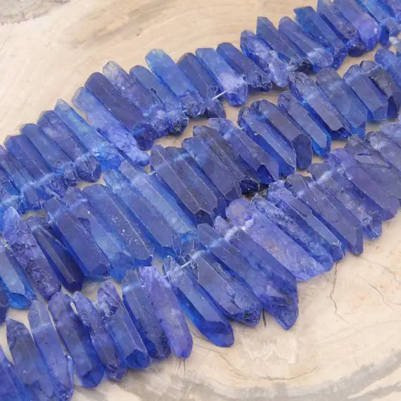 15.9 Inch Raw Crystals Beads,blue Crystals Quartz Point Beads,crystals Tower Beads,crown Making Jewelry Beads,top Drilled Crystals Gemstone.