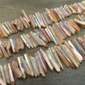 Shop Crystal Beads for Jewelry Making! Tiny Champagne Quartz Points Raw Quartz Crystal Point Skinny beads Top Drilled Raw Rough Crystal Sticks Gemstone Points supplies 3-5*15-32mm | Natural genuine beads Quartz beads for beading and jewelry making.  #jewelry #beads #beadedjewelry #diyjewelry #jewelrymaking #beadstore #beading #affiliate #ad