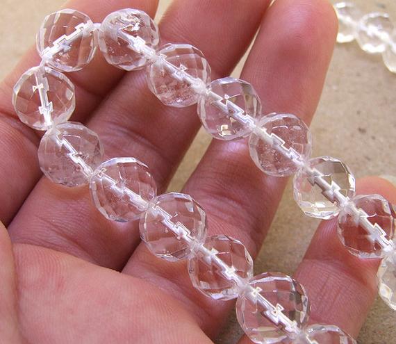 Natural Faceted Clear Crystal Quartz Gemstone Beads ----- 10mm ----- About 38pieces ----- Gemstone Beads--- 15" In Length